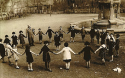 Children around fountain